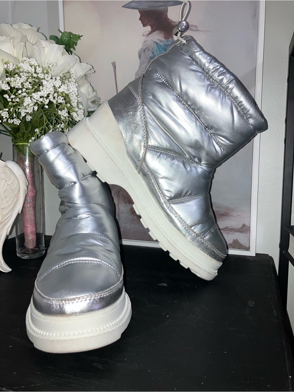 Sam Edelman Carlton Waterproof Puffer Winter Snow Boot - Metallic Silver